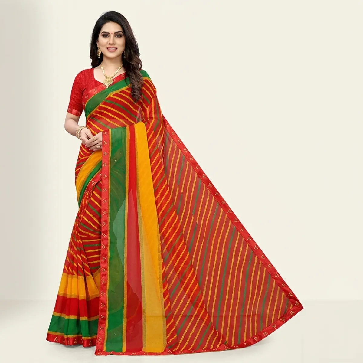 Multicolour Chiffon Striped Saree For Women