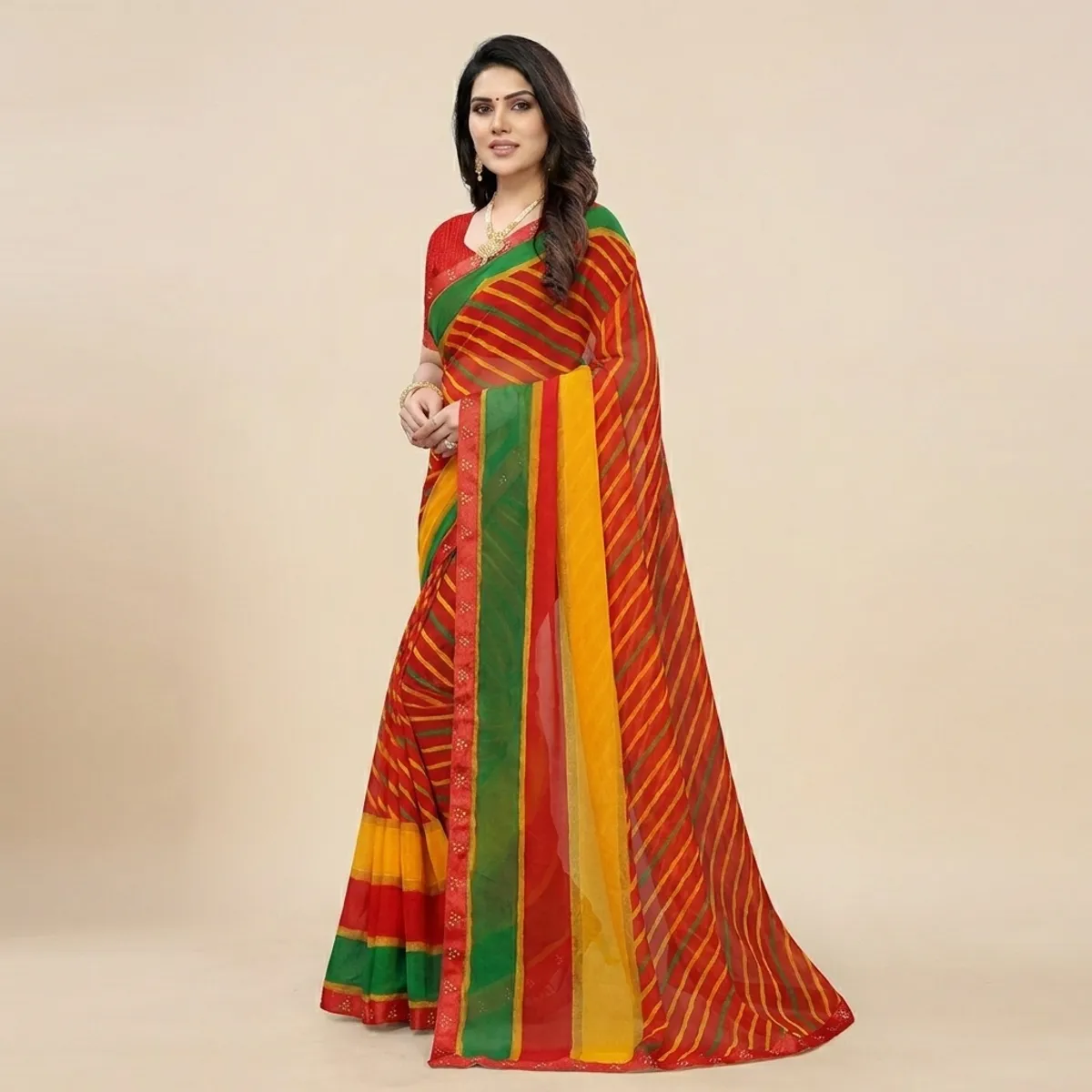 Multicolour Chiffon Striped Saree For Women