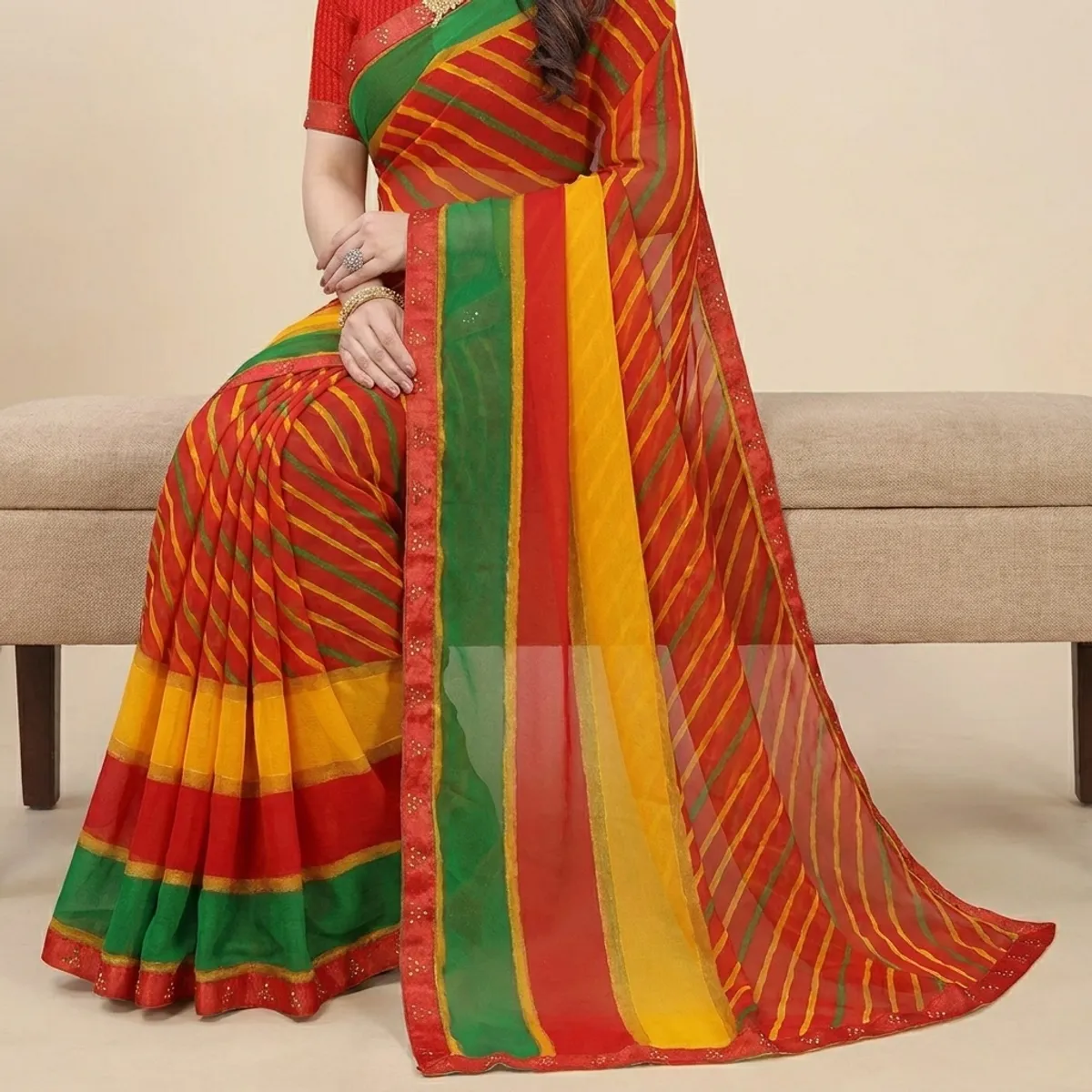 Multicolour Chiffon Striped Saree For Women