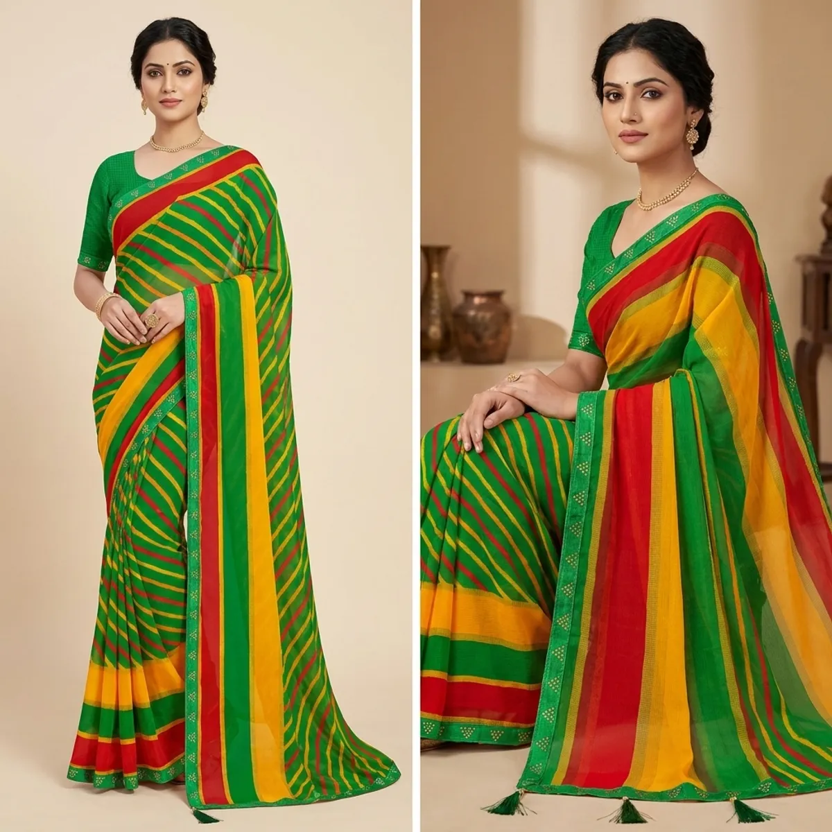 Multicolour Chiffon Striped Saree For Women