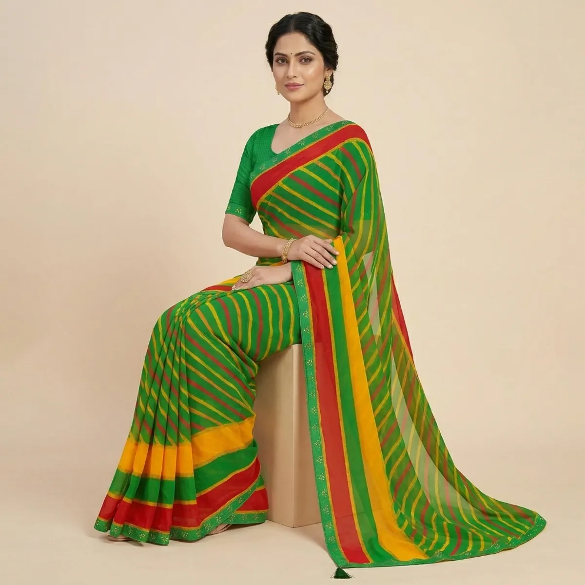 Multicolour Chiffon Striped Saree For Women