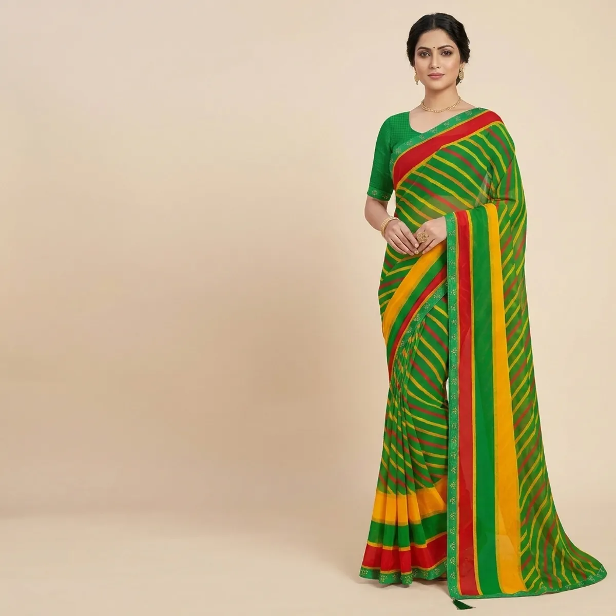 Multicolour Chiffon Striped Saree For Women