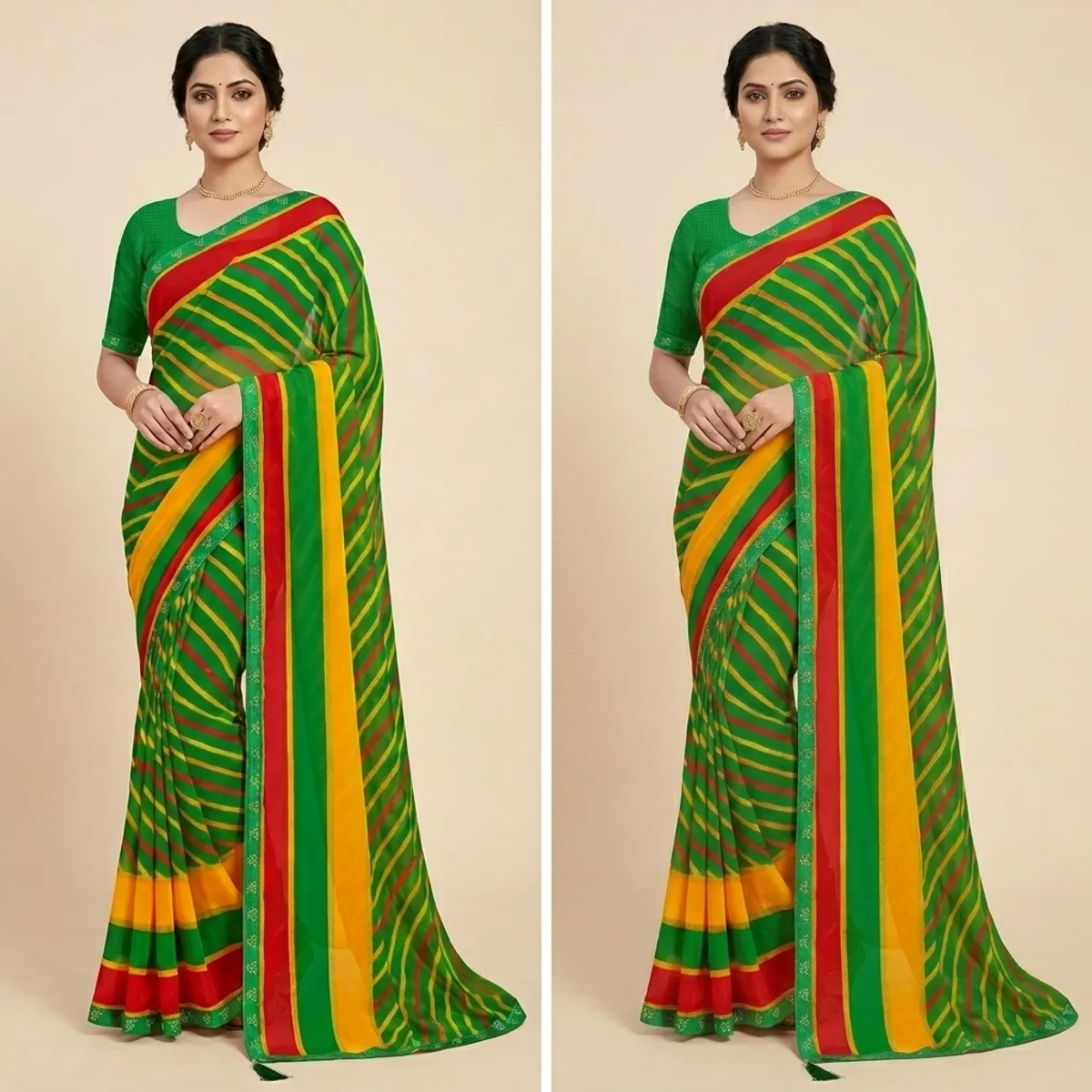 Multicolour Chiffon Striped Saree For Women