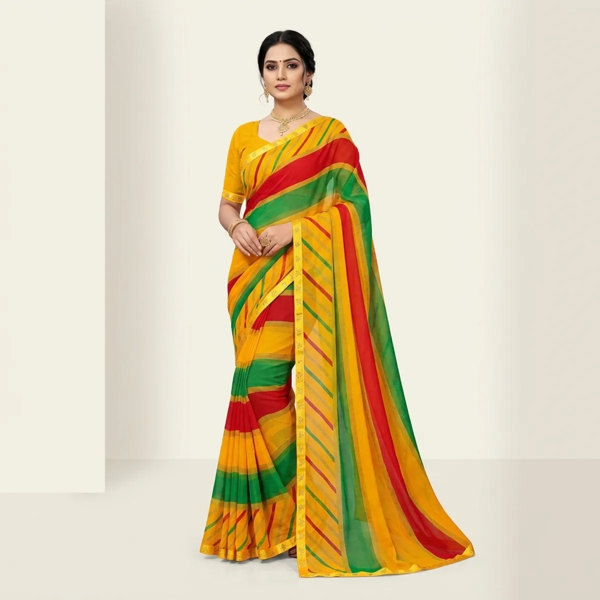 Multicolour Chiffon Striped Saree For Women