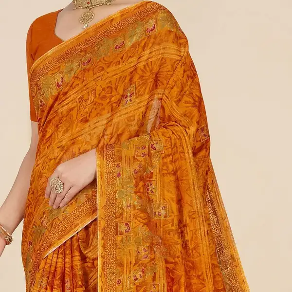 Cotton bandhani print floral border saree for women with attached blouse/ petticoat
