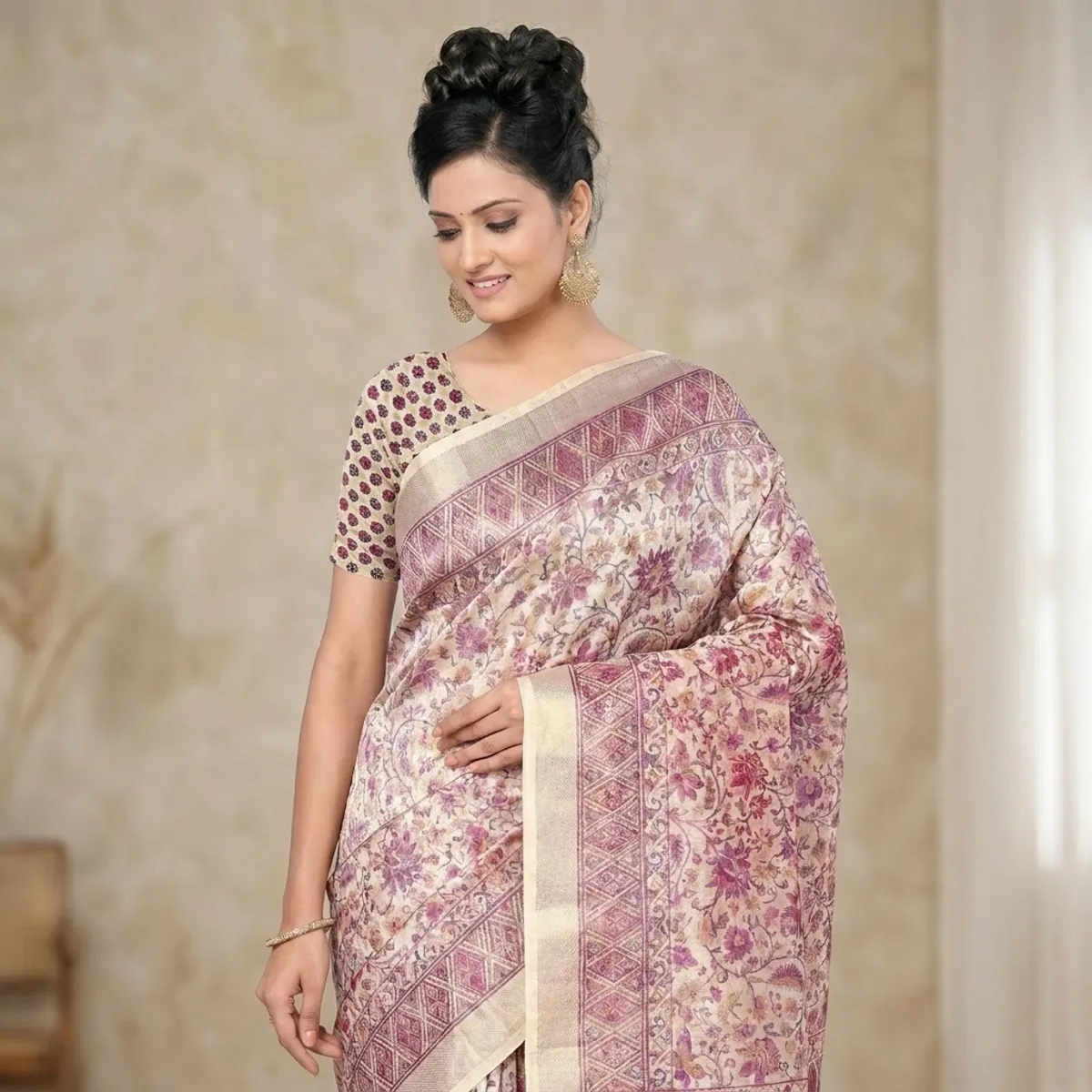 Multicolour cotton silk embroidered floral saree for women
