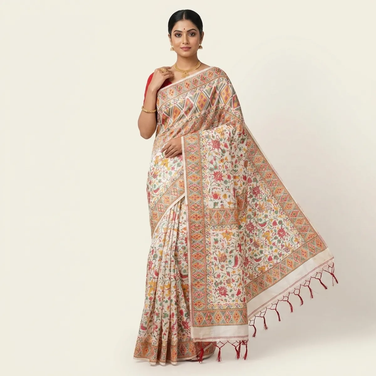 Multicolour cotton silk embroidered floral saree for women