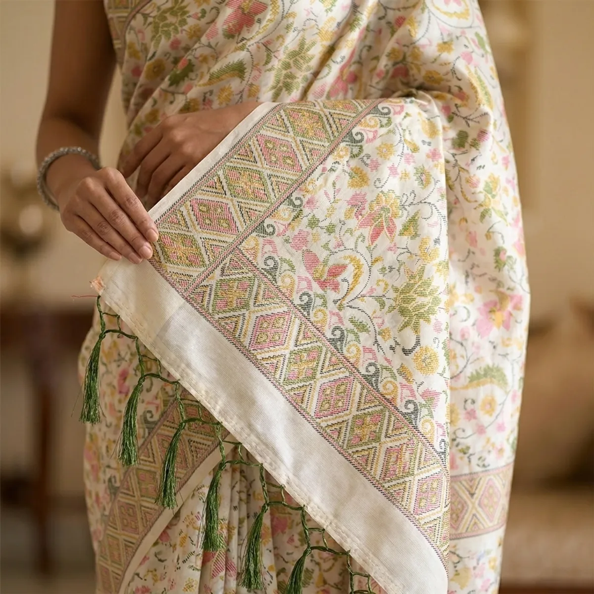 Multicolour cotton silk embroidered floral saree for women