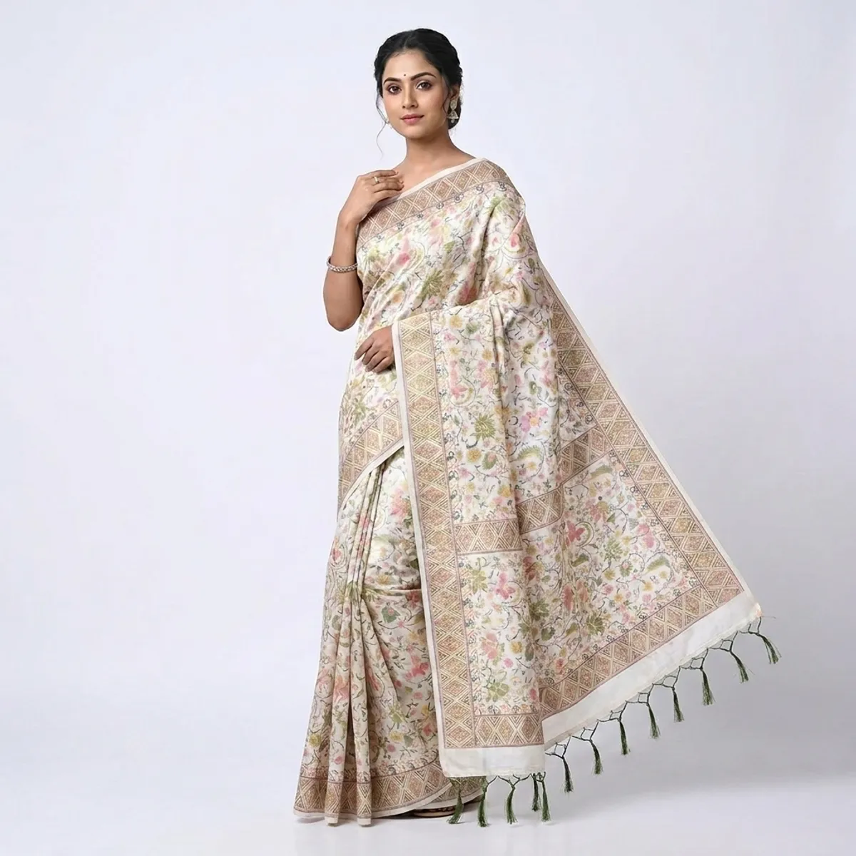 Multicolour cotton silk embroidered floral saree for women