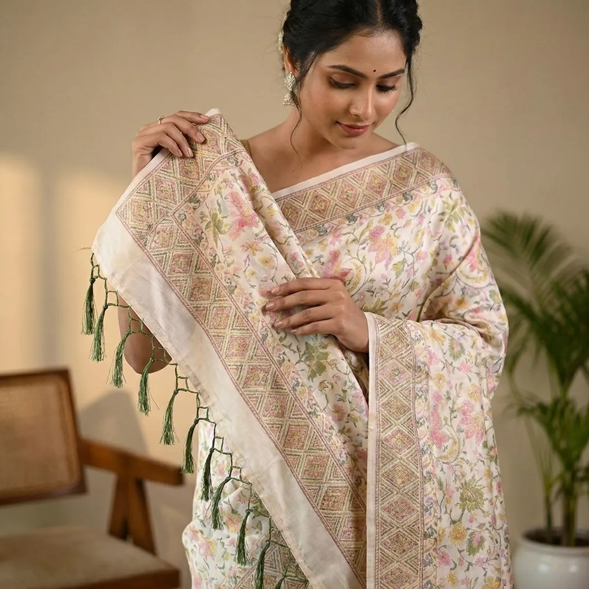 Multicolour cotton silk embroidered floral saree for women