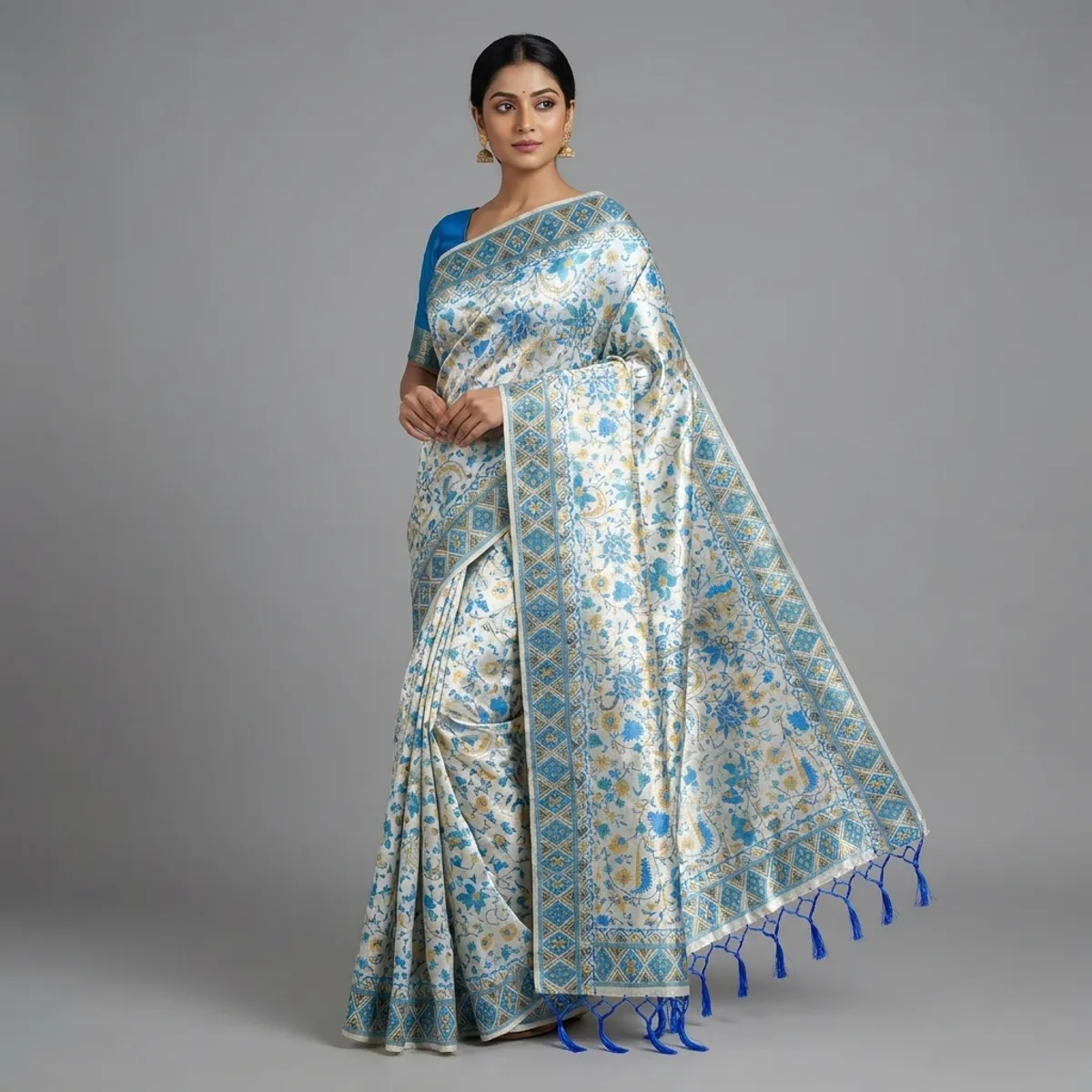 Multicolour cotton silk embroidered floral saree for women