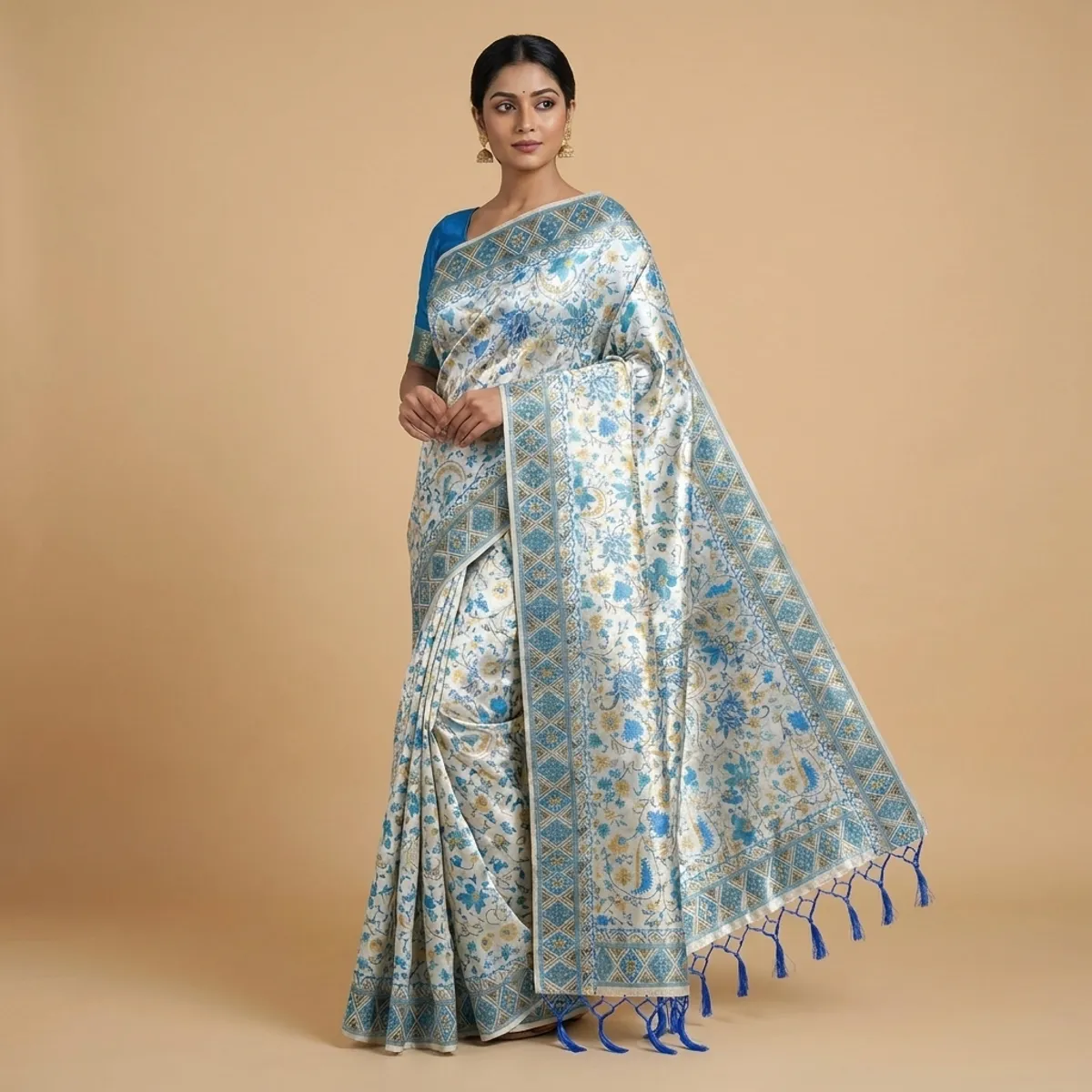 Multicolour cotton silk embroidered floral saree for women