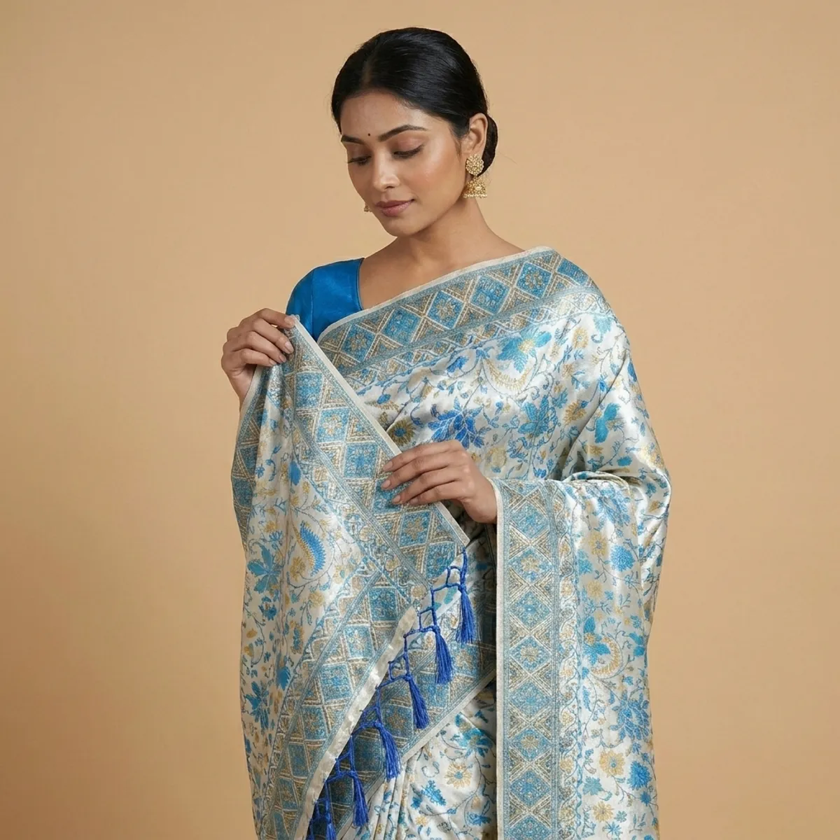 Multicolour cotton silk embroidered floral saree for women
