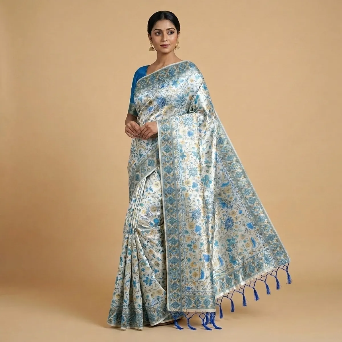Multicolour cotton silk embroidered floral saree for women
