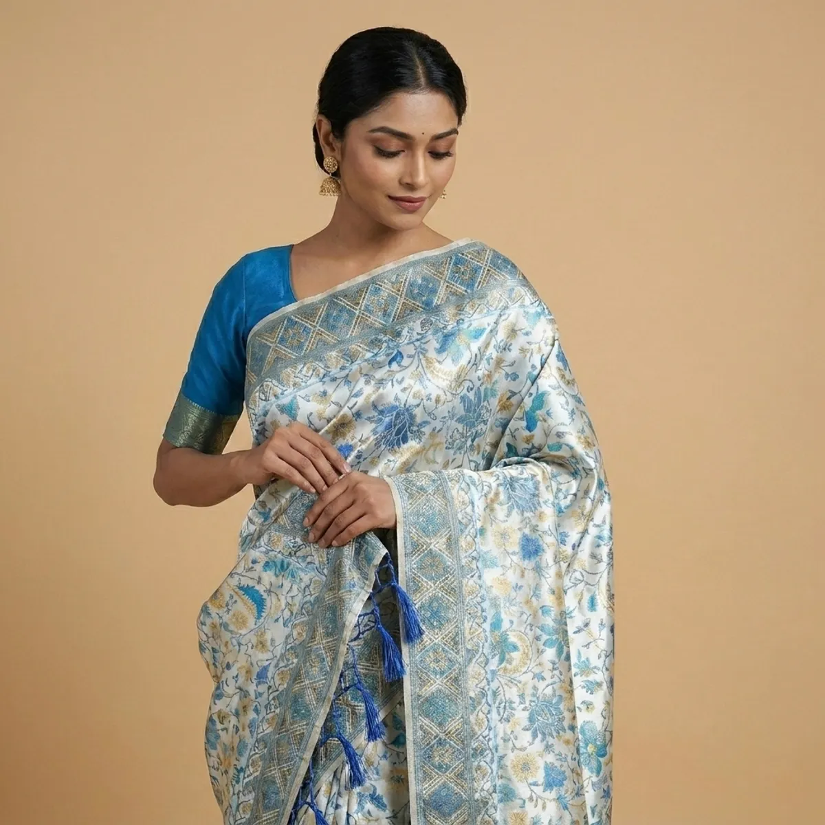 Multicolour cotton silk embroidered floral saree for women