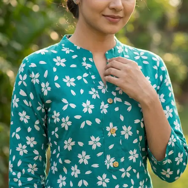Poly cotton straight floral kurti for women