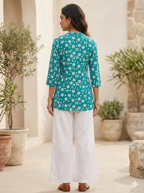 Poly cotton straight floral kurti for women