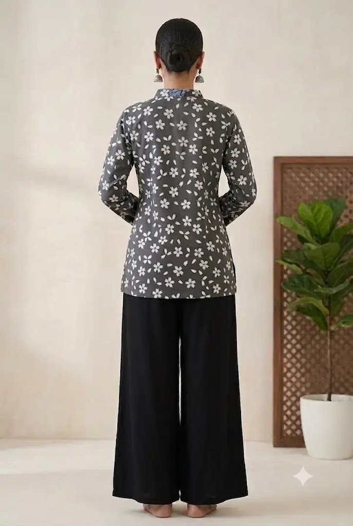 Poly cotton straight floral kurti for women