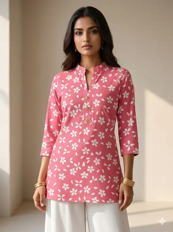 Poly cotton straight floral kurti for women