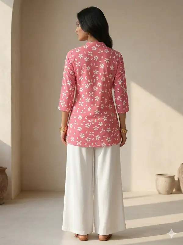 Poly cotton straight floral kurti for women